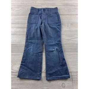Vintage Mann Kids Bell Bottom Jeans Dark Wash Denim Flare Pants 70s Distressed